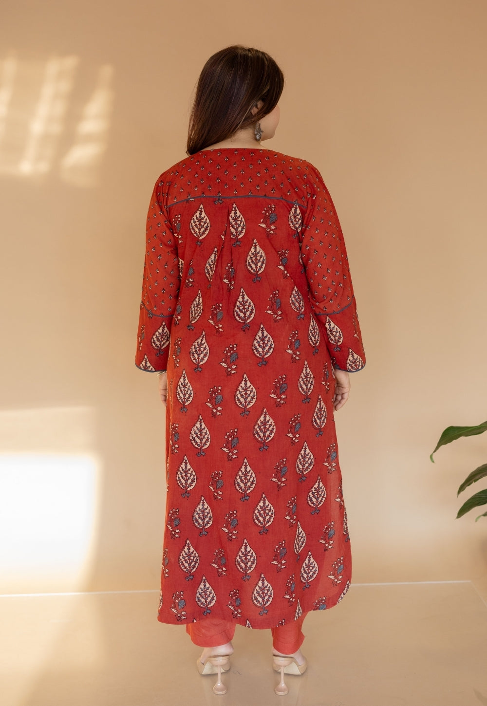 Divyathi Red Ajrakh Cotton A Line Kurta
