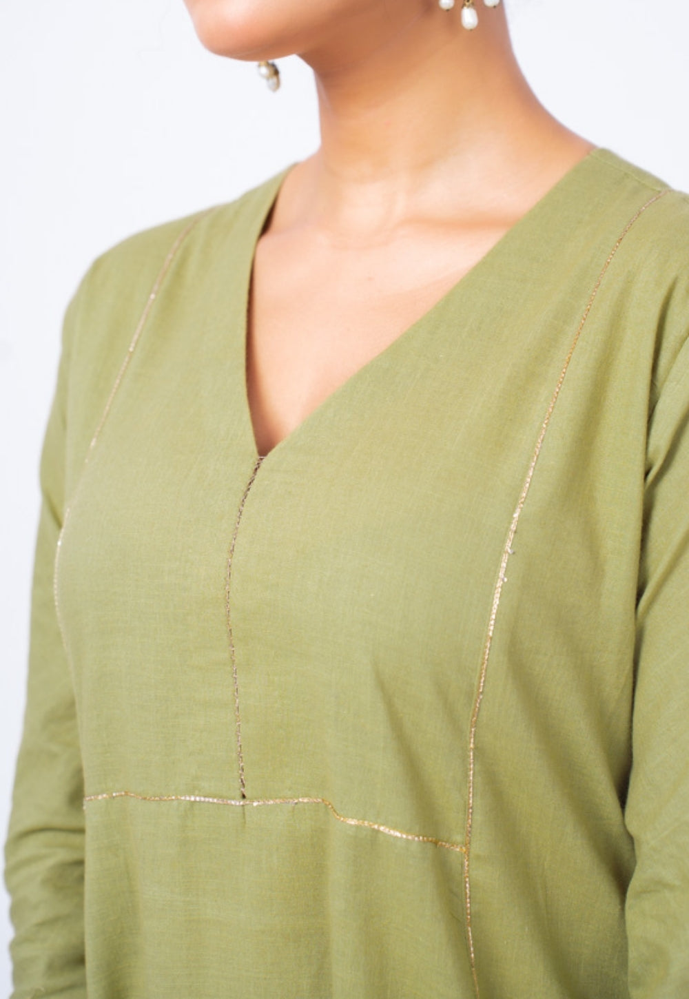 Yalini Green Solid Slub Cotton Kali Kurta Suit Set with Solid Dupatta (Set of 3)