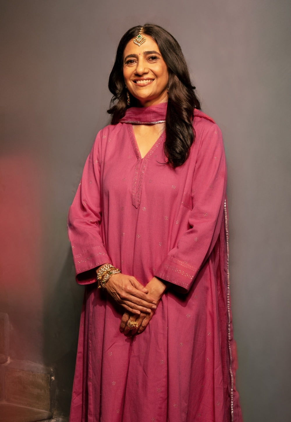 Sadia Pink Rogan Handblock Printed Cotton Flex Suit Set (Set of 3)