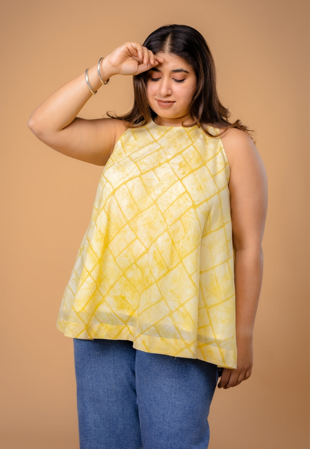 Parveen Yellow Batik MulMul A Line Short Top