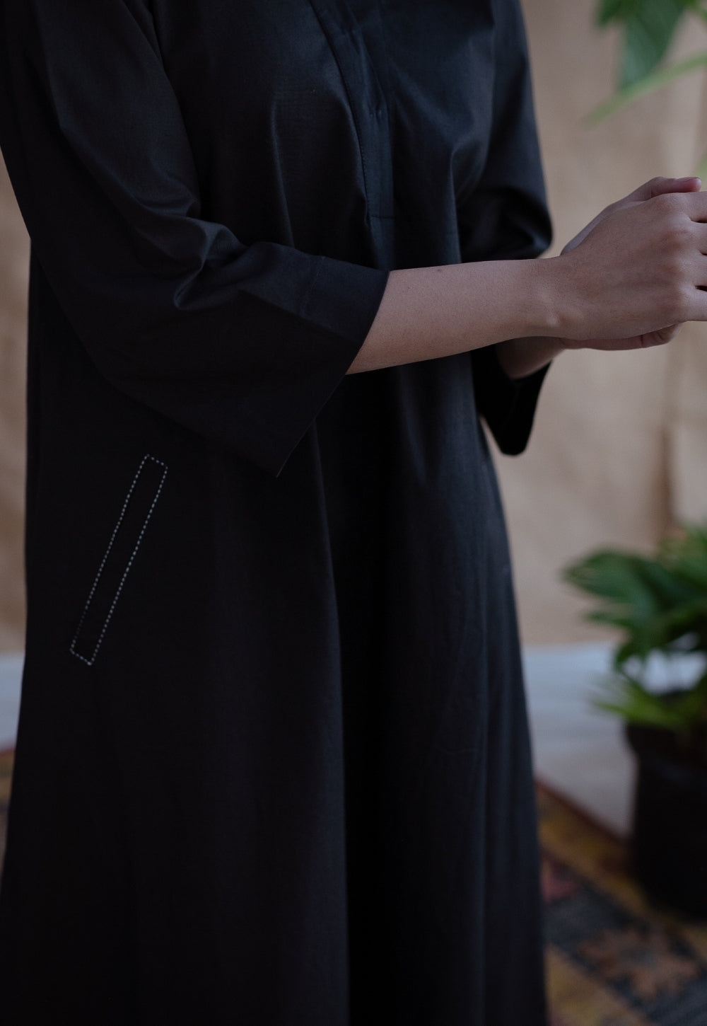 TIECO DyeVerse - Black Poplin Cotton Embroidered Kurta