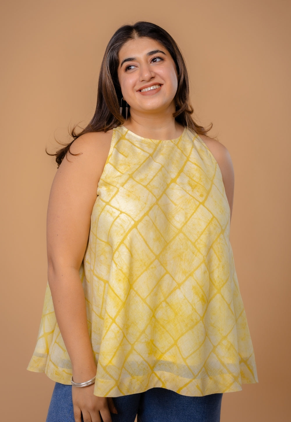Parveen Yellow Batik MulMul A Line Short Top