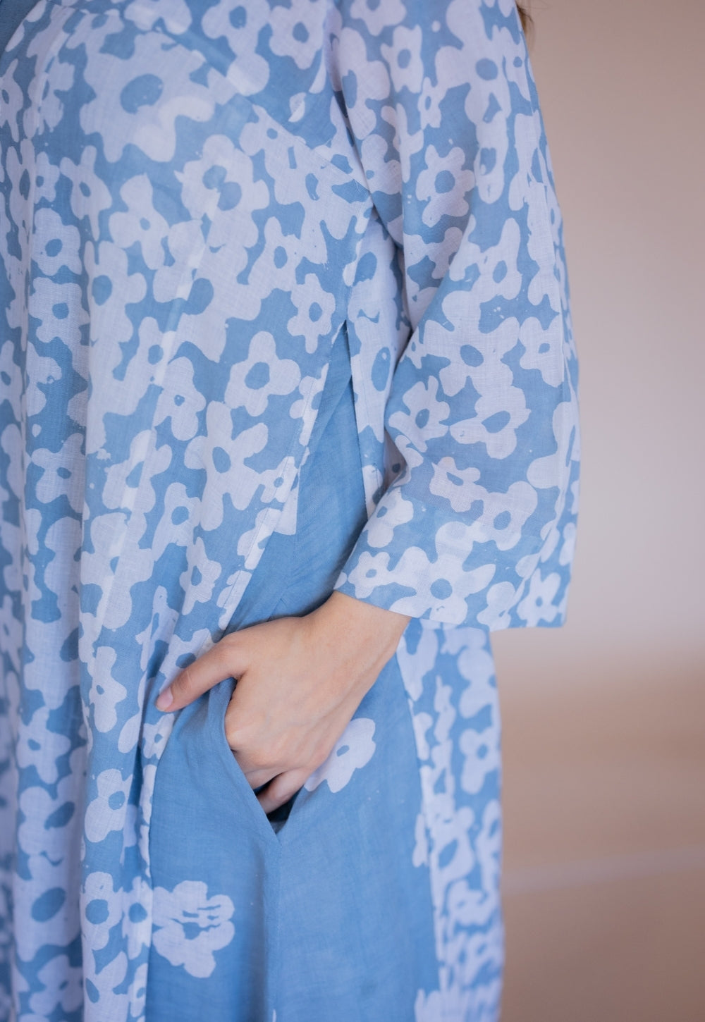 Zeha Blue Batik MulMul A Line Kurta with Slip