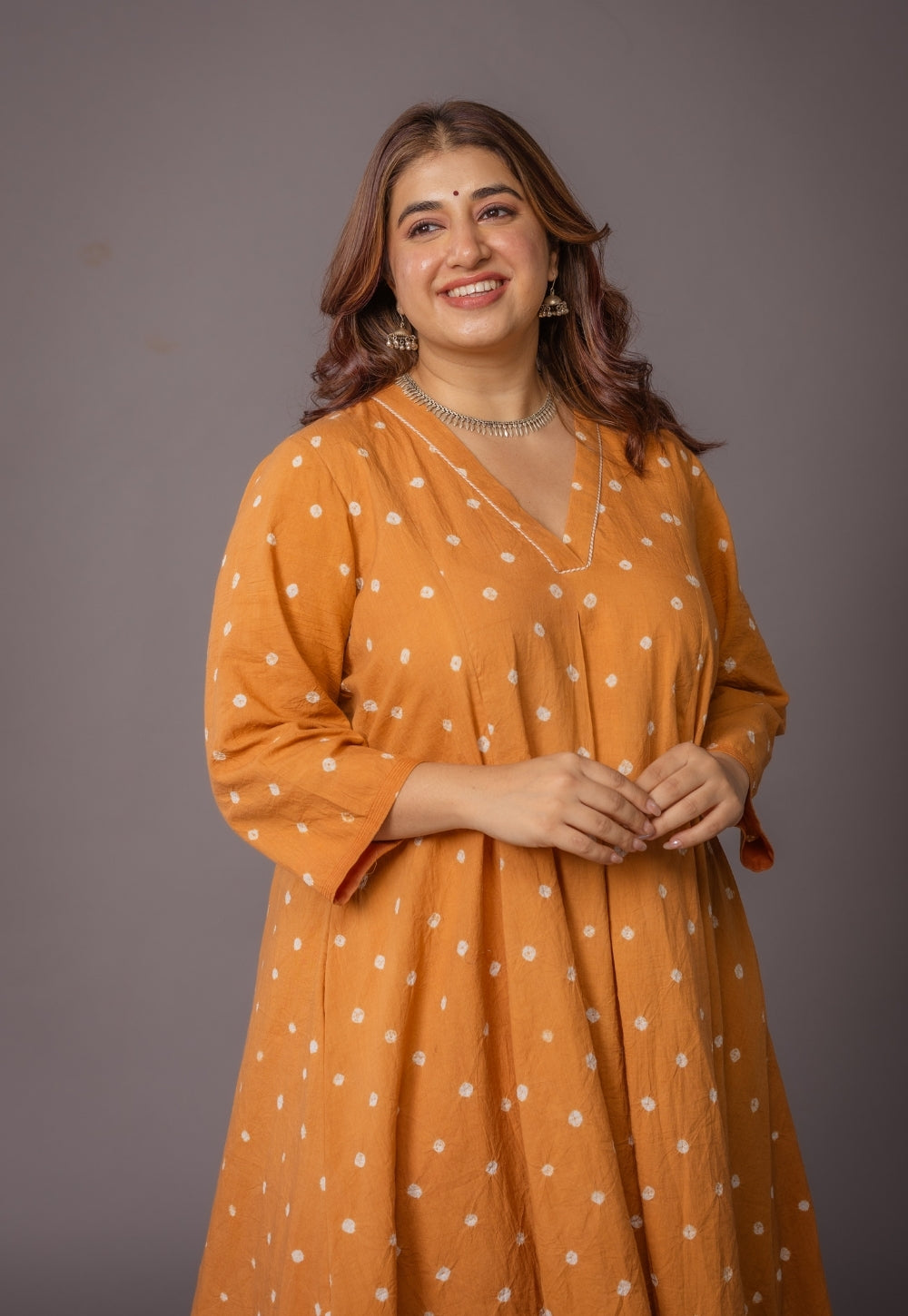 Rosha Yellow Bandhani Cotton Kali Suit Set (Set of 3)
