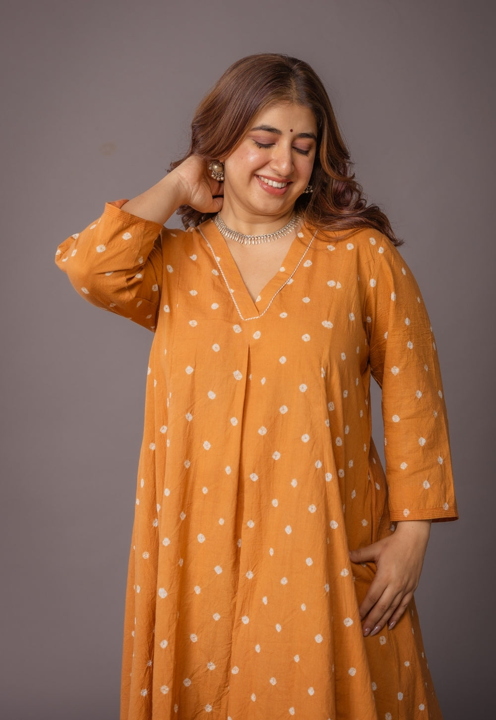Rosha Yellow Bandhani Cotton Kali Suit Set (Set of 3)