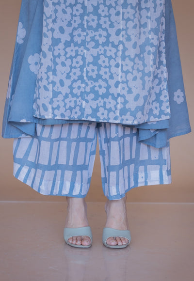 Aqsa Blue Batik MulMul Wide Pant
