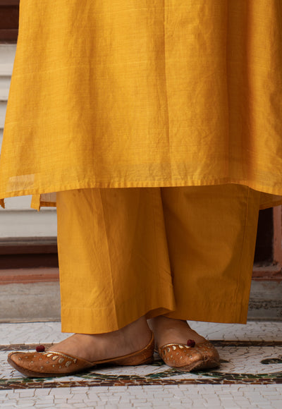 Yashi Mustard Solid Cotton Flex Straight Pant