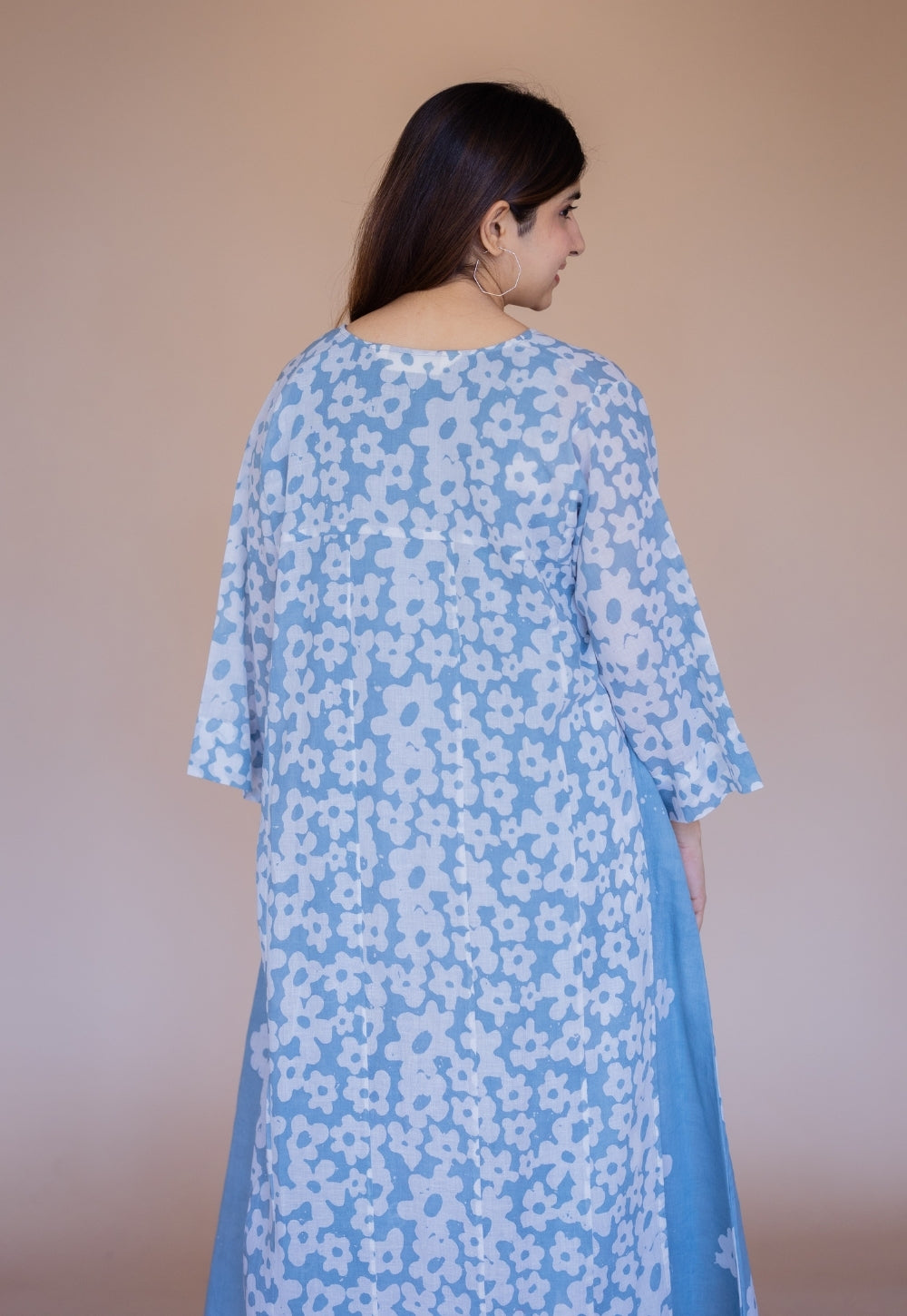 Zeha Blue Batik MulMul A Line Kurta with Slip