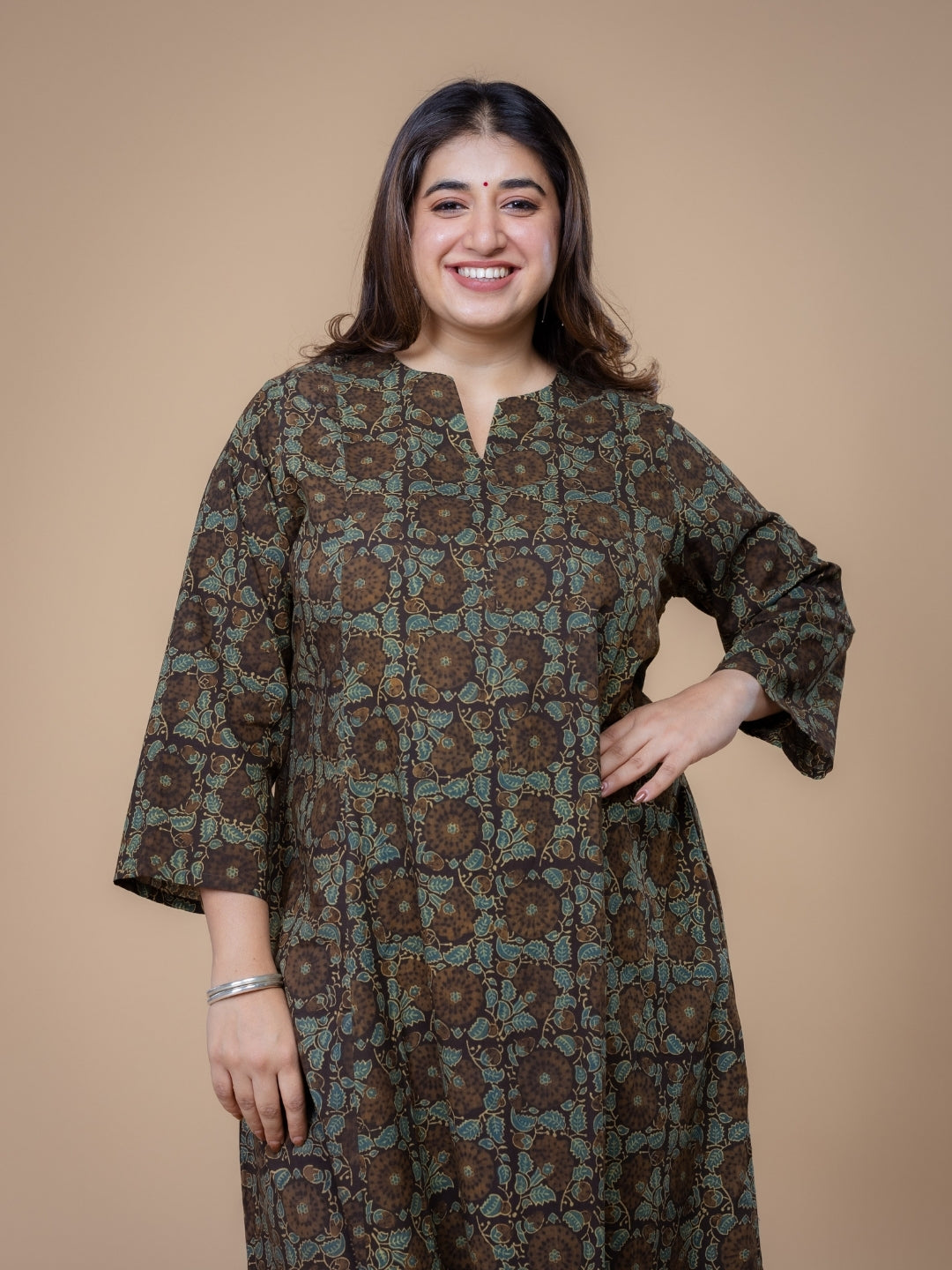 Malika Brown Ajrakh Cotton Kali Kurta