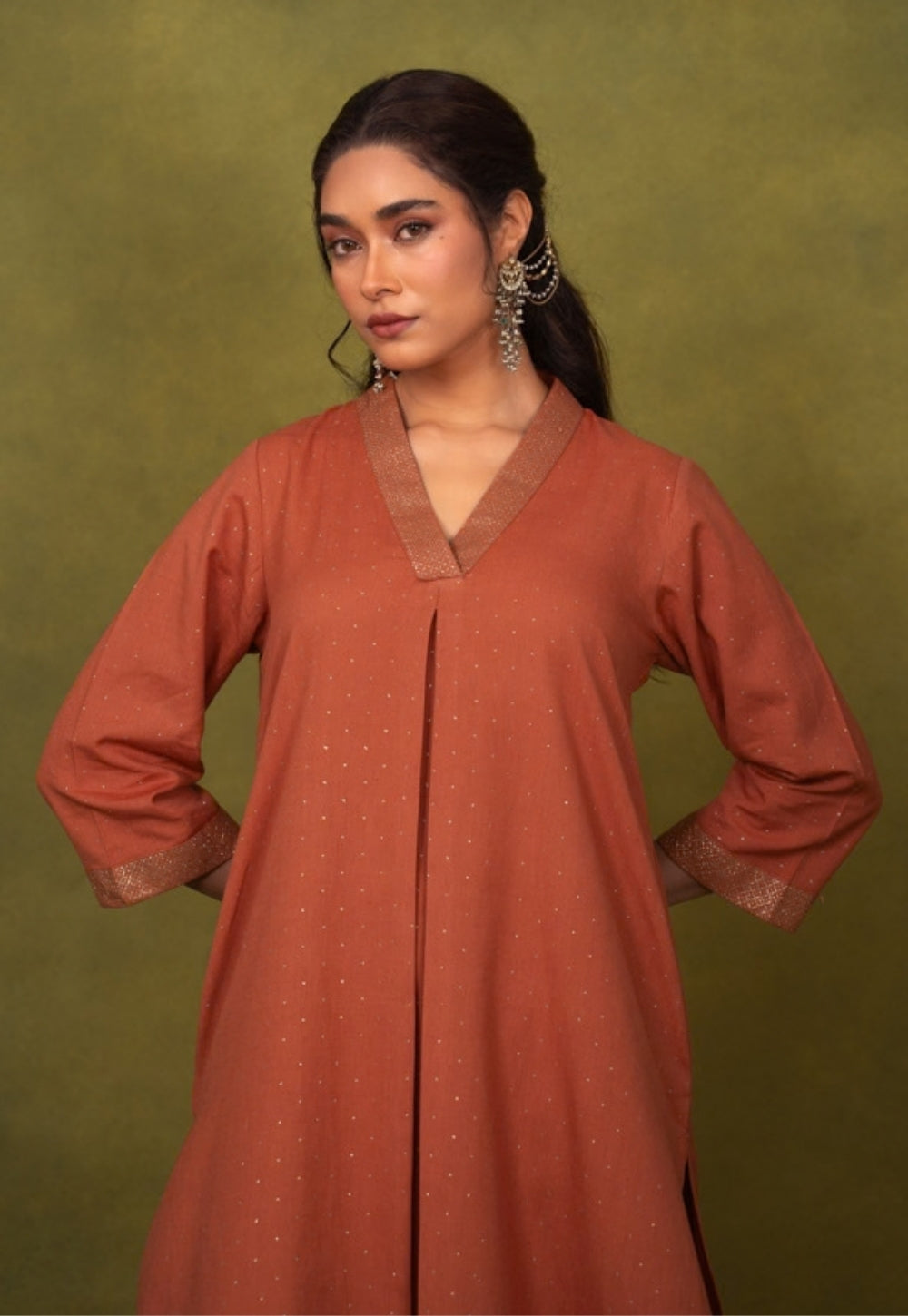 Sakhi Orange Rogan Handblock Printed Cotton Straight Kurta Suit Set (Set of 3)