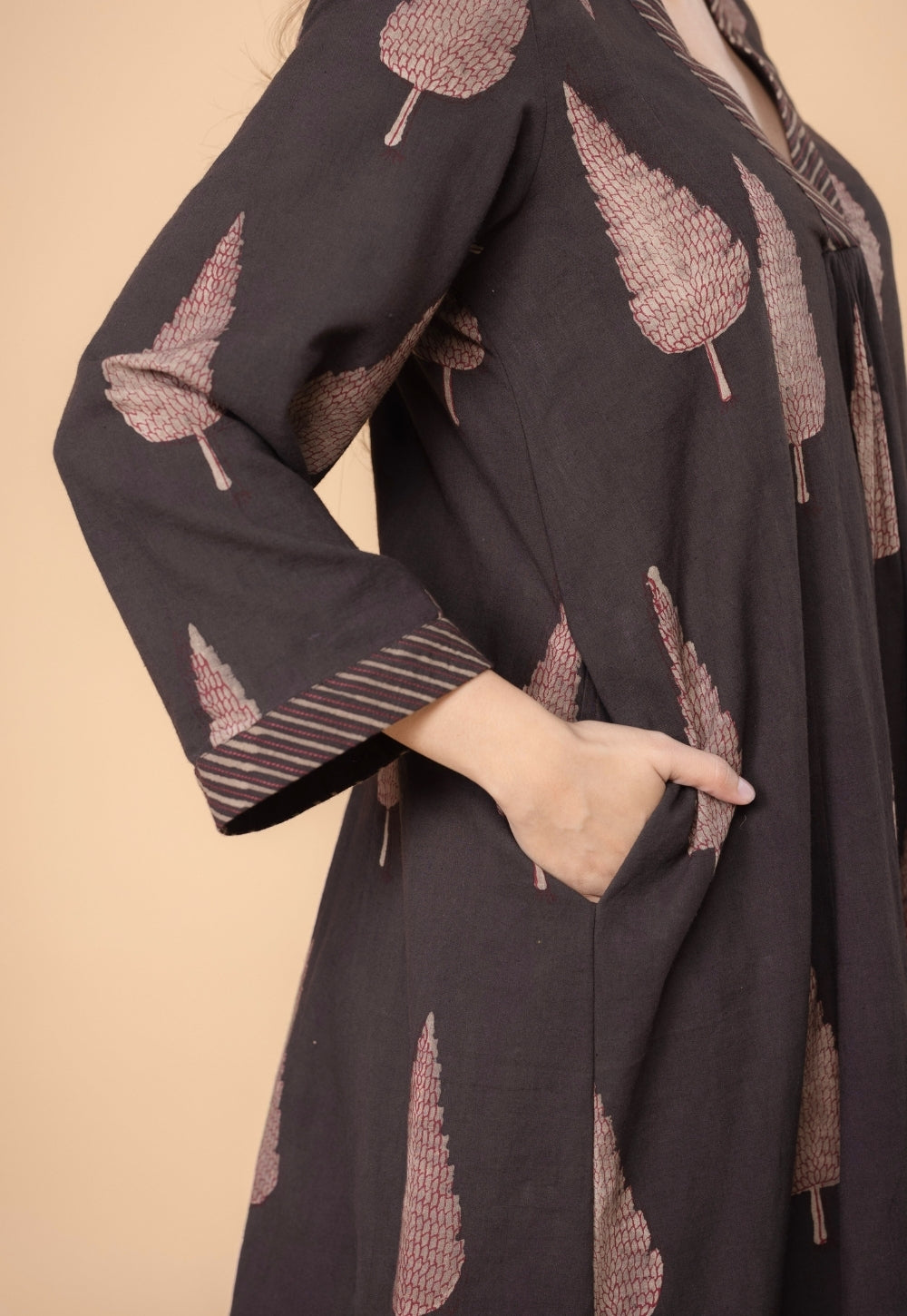 Eshita Brown Dabu Slub Cotton A Line Kurta