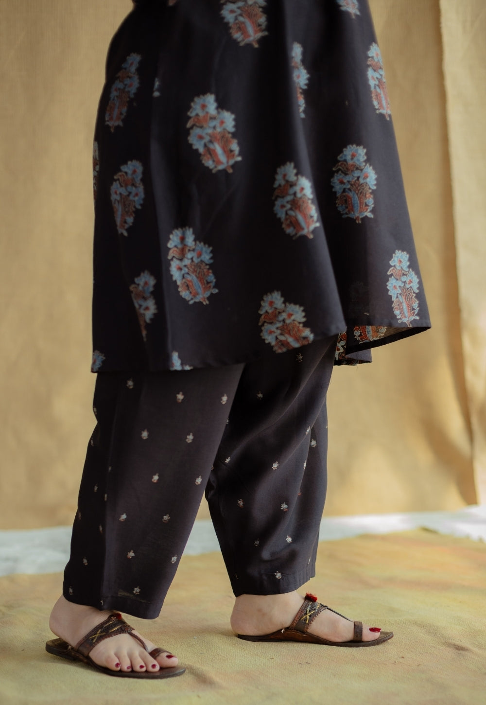 Tarin Black Ajrakh Chanderi Silk Afghan Pant