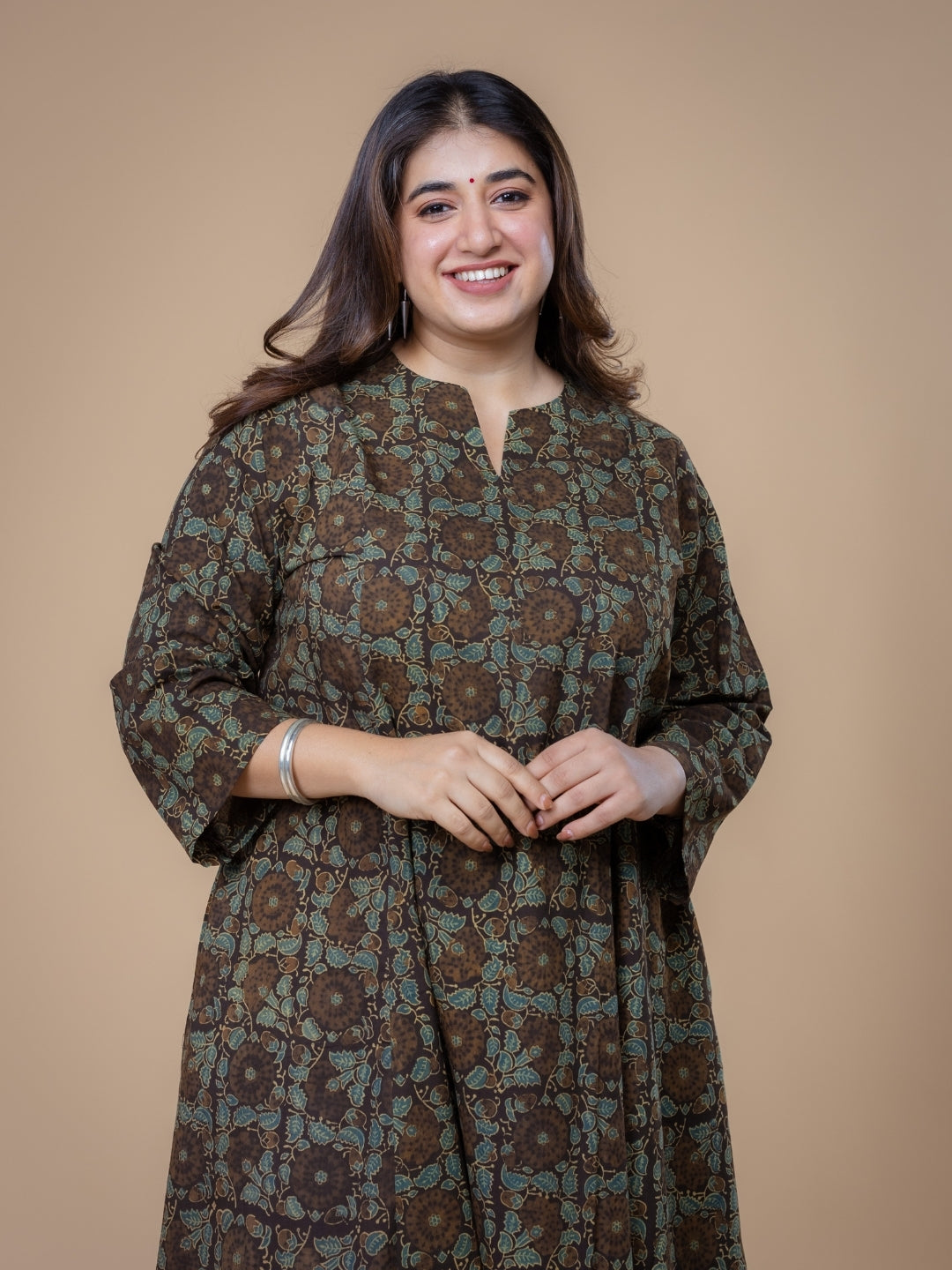 Malika Brown Ajrakh Cotton Kali Kurta