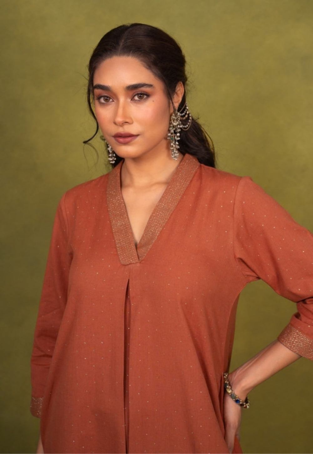 Sakhi Orange Rogan Handblock Printed Cotton Straight Kurta Suit Set (Set of 3)