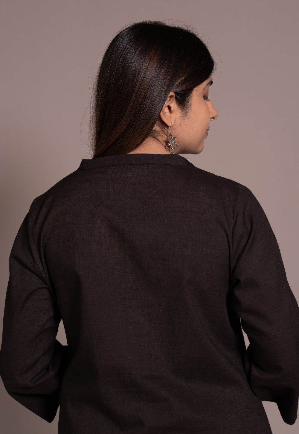 Dark Brown Solid Slub Cotton Straight Kurta - DyeVerse
