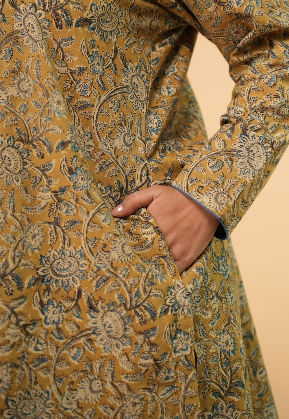 Rifaa Yellow Kalamkari Cotton A Line Kurta