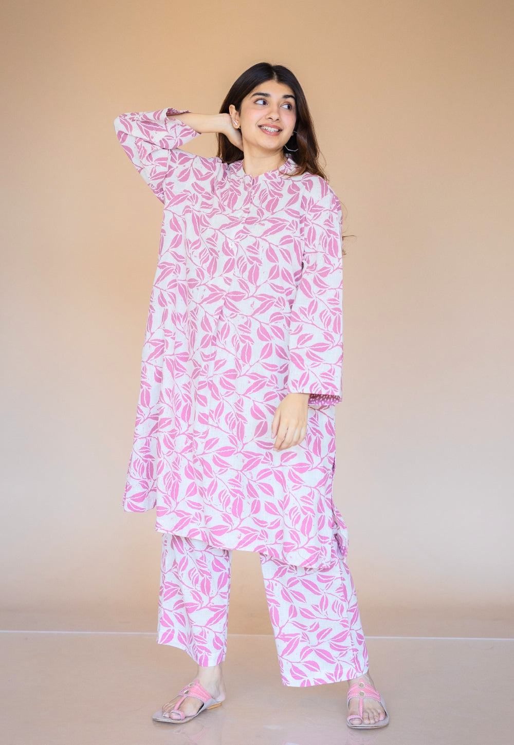Ayaat Pink Hand Block Print Slub Cotton Straight Co-Ord Set