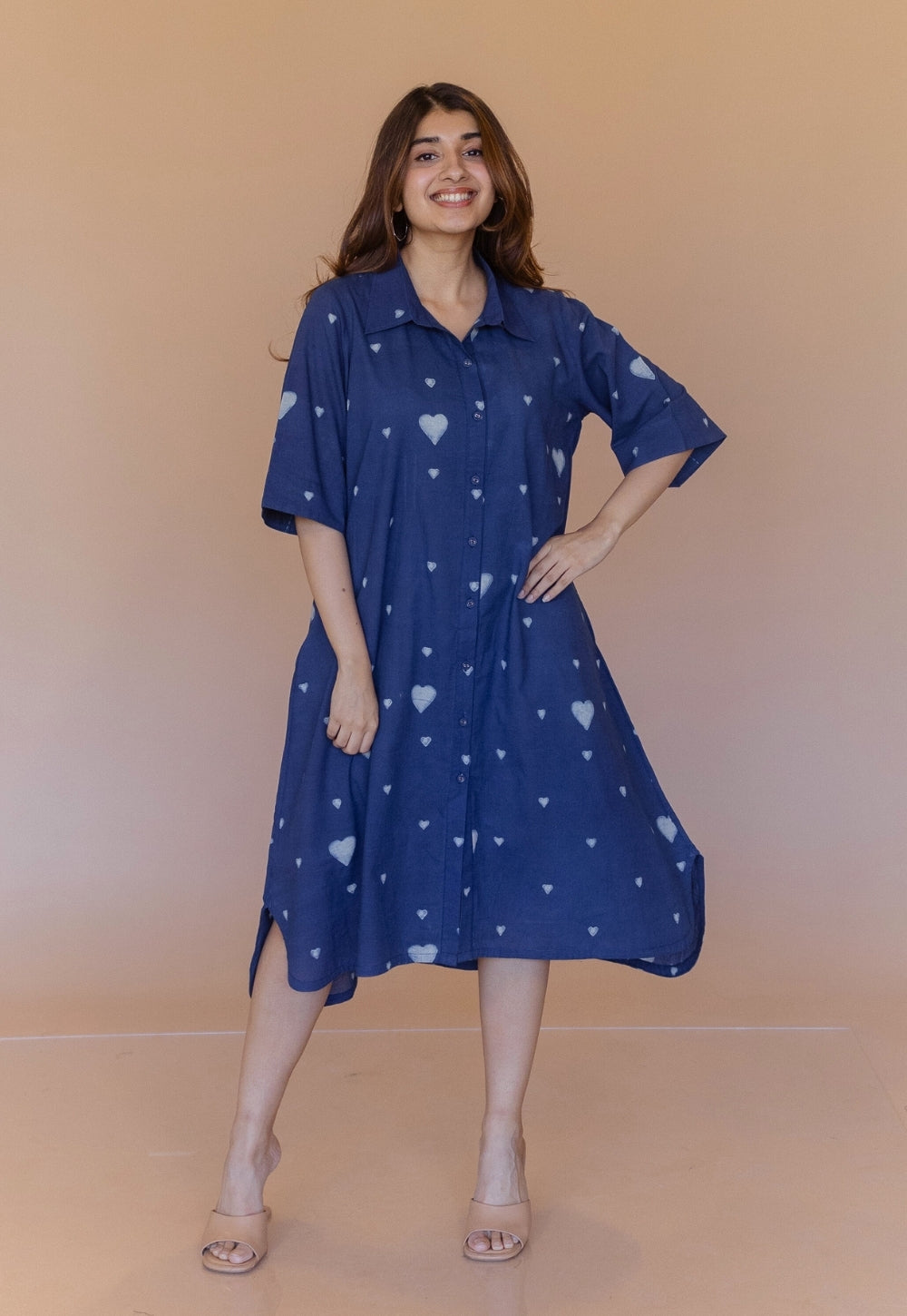 Mahima Blue Dabu Cotton A Line Dress