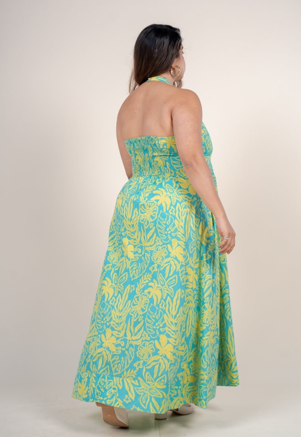 Mihira Blue Turquoise Printed Cotton A Line Dress