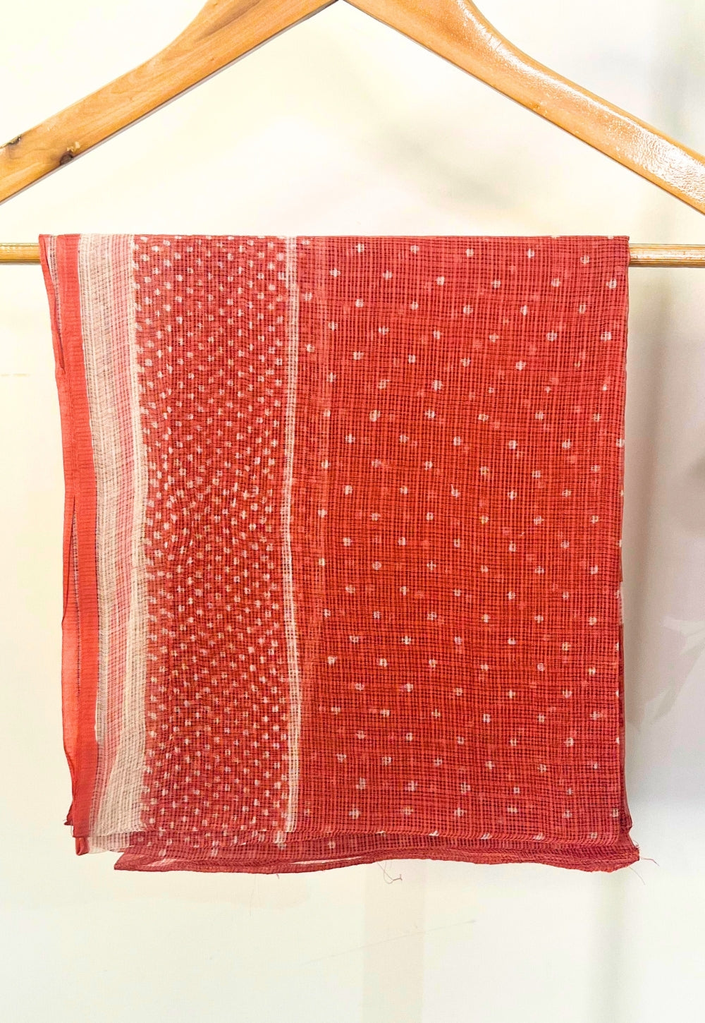 Red Dots Hand Block Print Kota Doria Cotton Dupatta