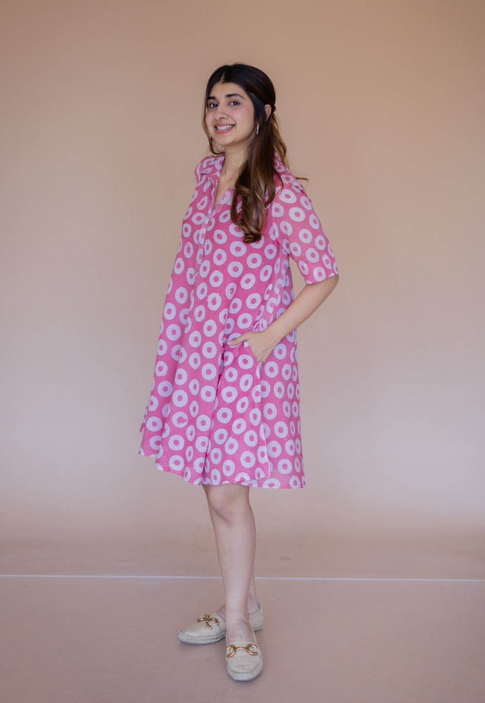 Uzma Pink Batik MulMul A Line Dress with Slip