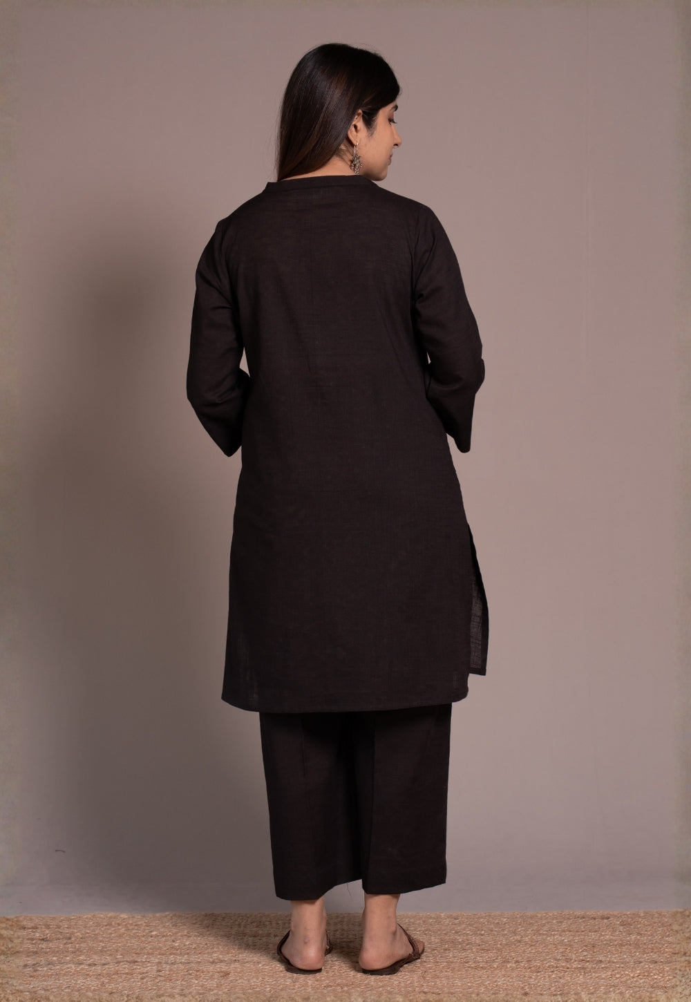 Dark Brown Solid Slub Cotton Straight Kurta - DyeVerse
