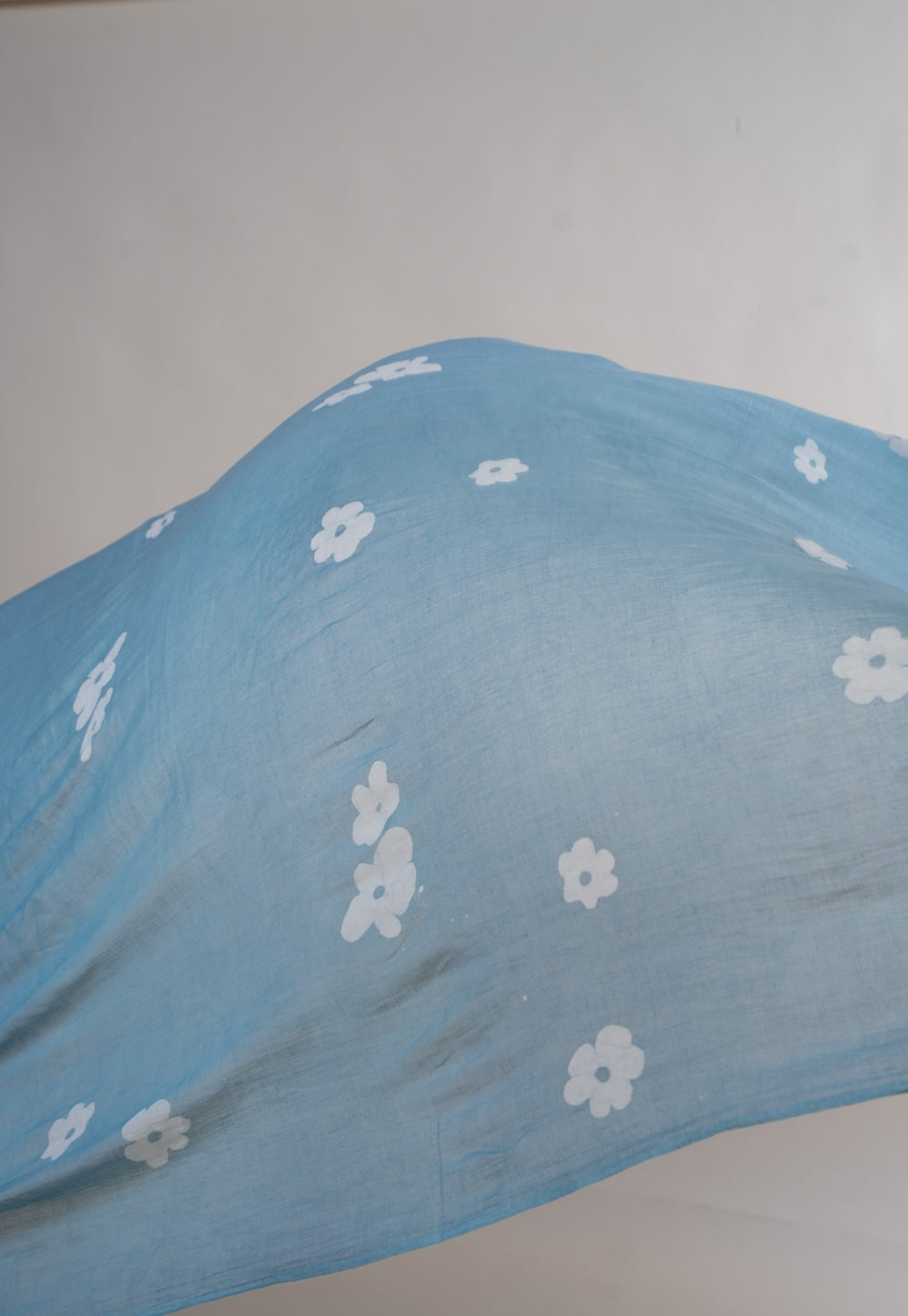 Blue Pansy Floral Batik Handblock Printed Mul Fabric