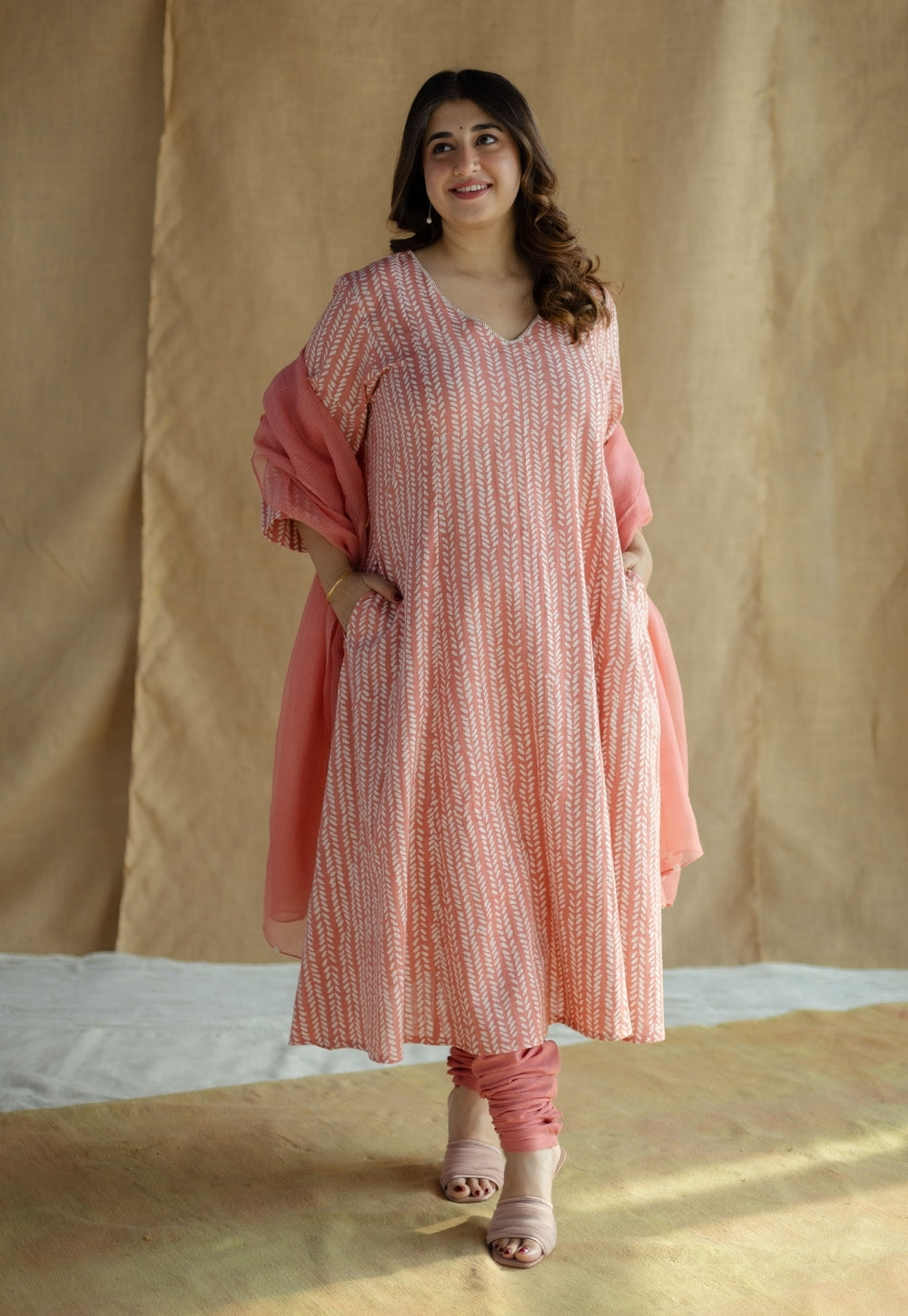 Coral Solid Cotton Kota Doria Dupatta