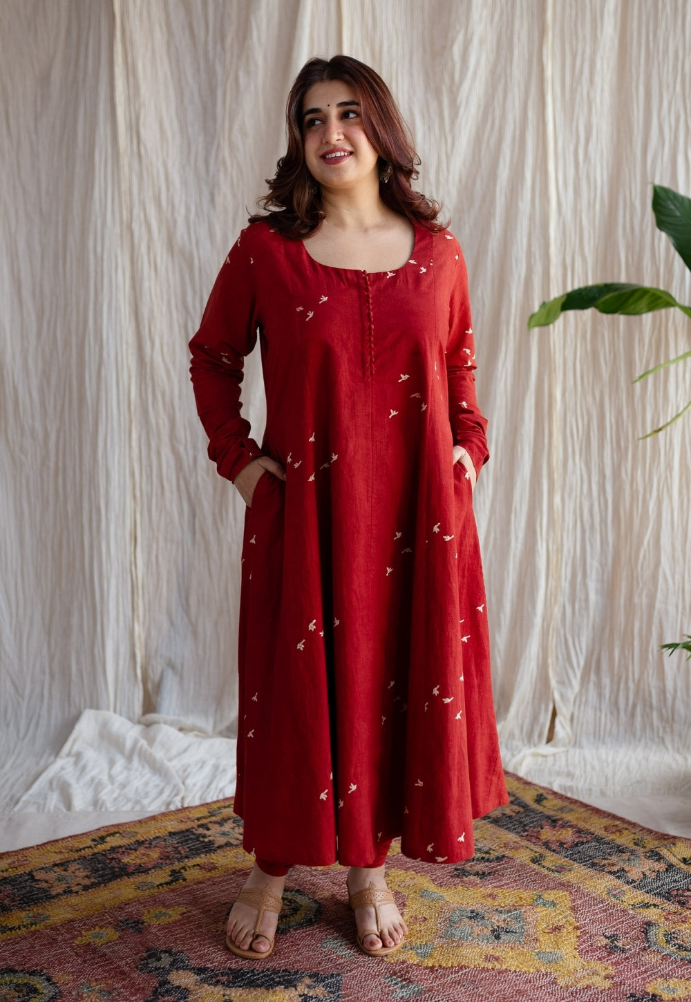 Jaipur Ajrakh Cotton Red Kali Kurta