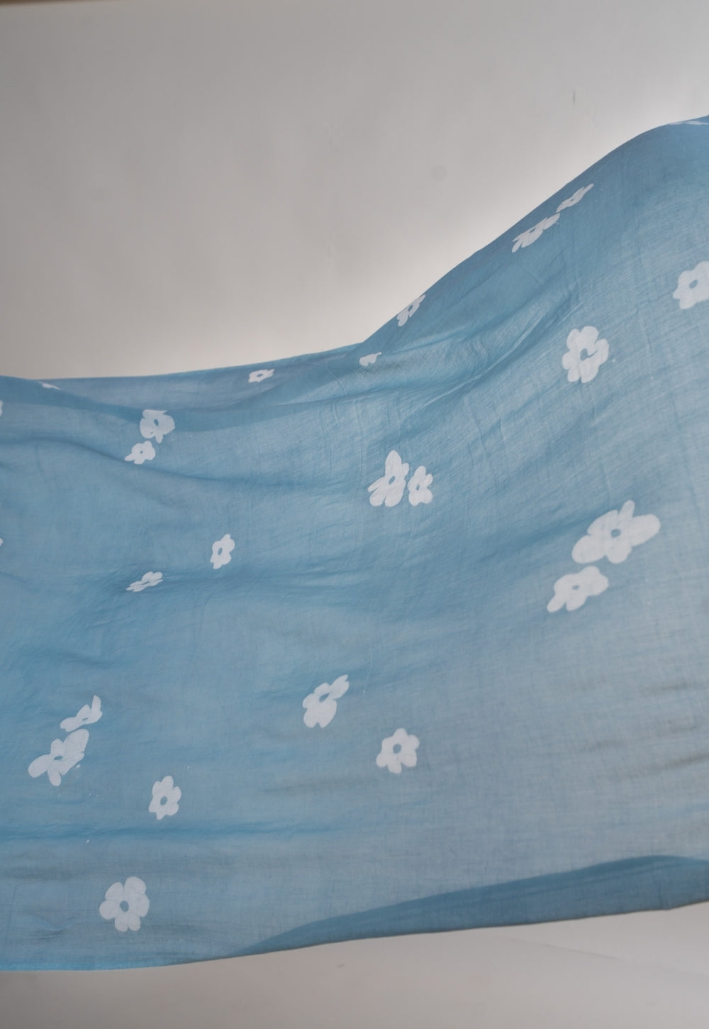 Blue Pansy Floral Batik Handblock Printed Mul Fabric