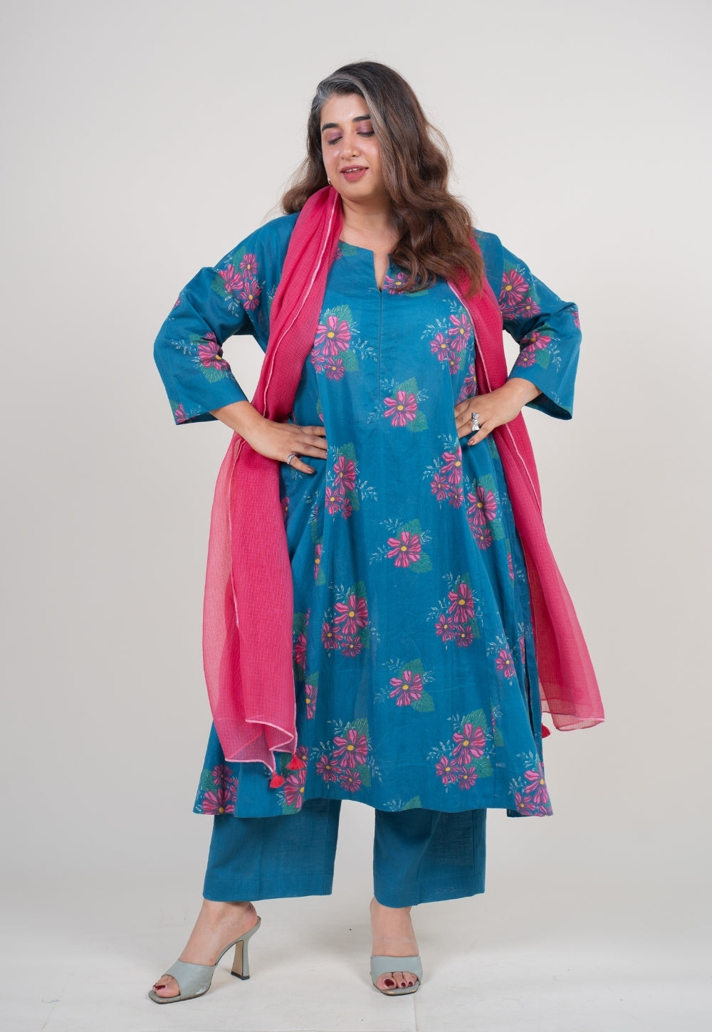 Bright Pink Solid Kota Doria Cotton Dupatta with Tassels