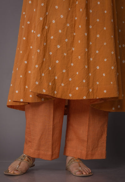 Yashi Yellow Solid Slub Cotton Straight Pant