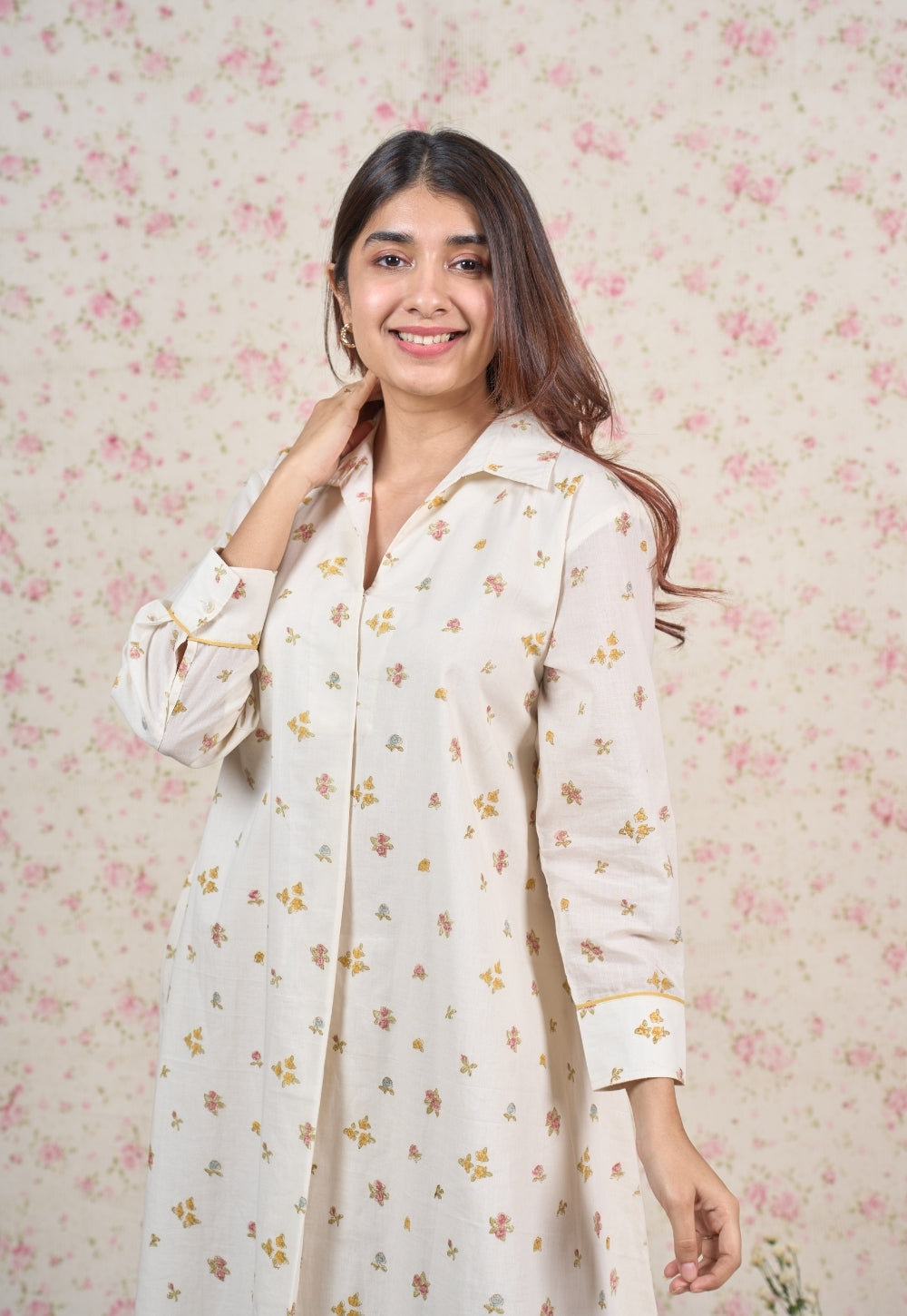 Stella White Sanganeri Mul Cotton A Line Dress