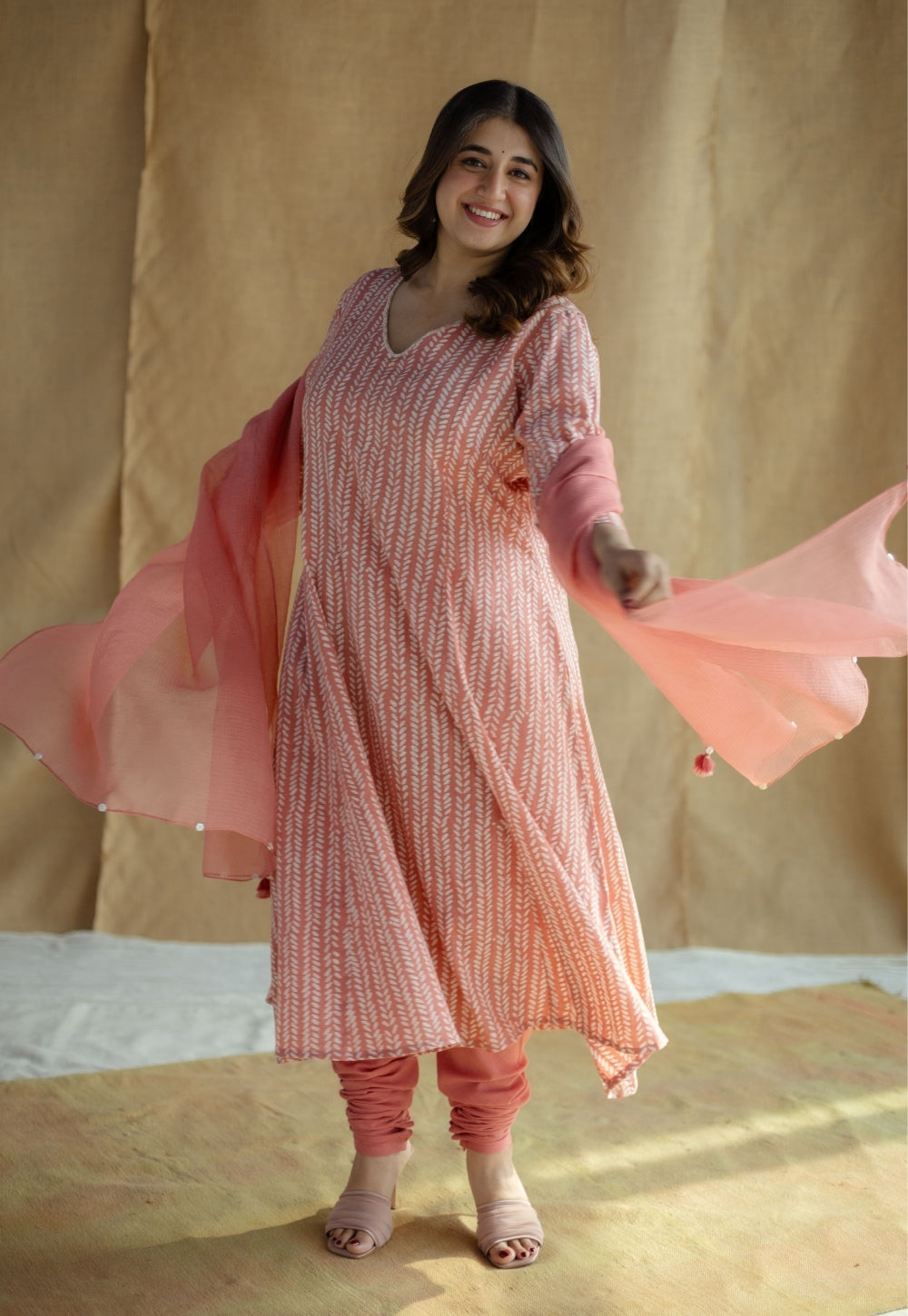 Coral Solid Cotton Kota Doria Dupatta