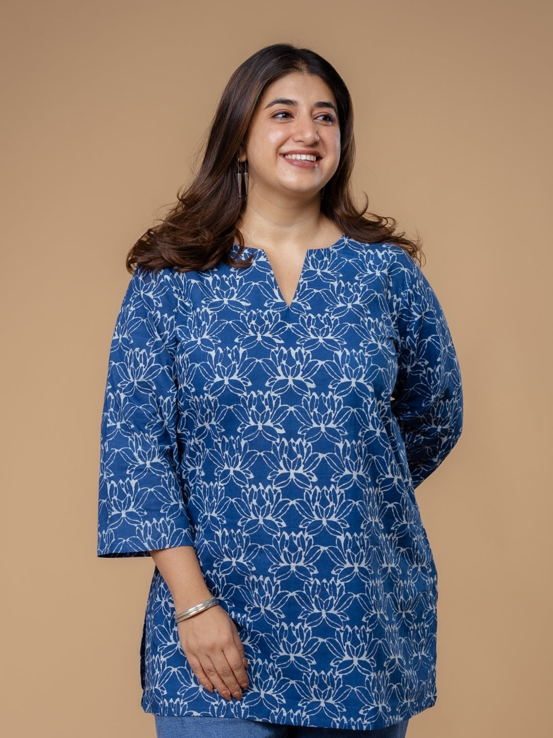 Mishel Blue Dabu Cotton Straight Short Top