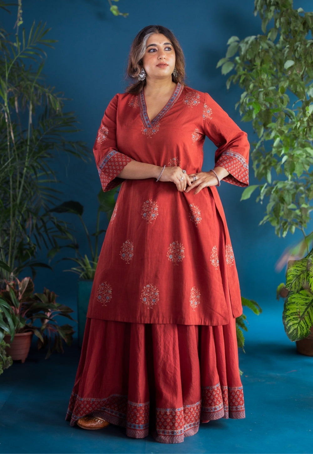 Zeenat Red Ajrakh Cotton Straight Kurta