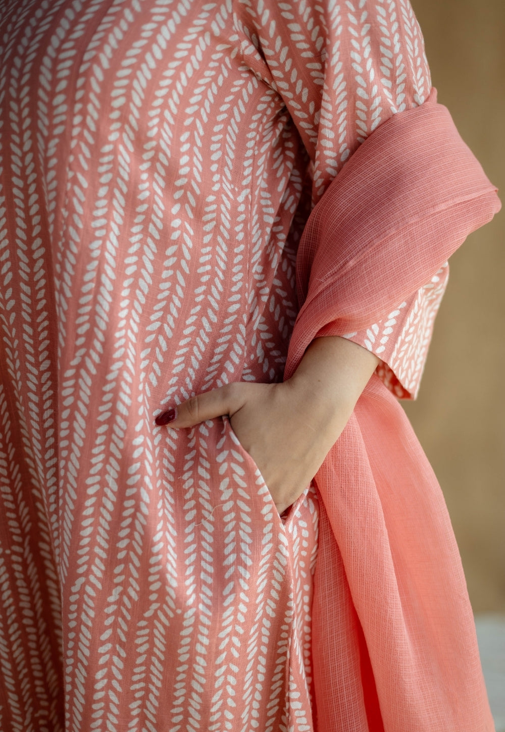 Coral Solid Cotton Kota Doria Dupatta