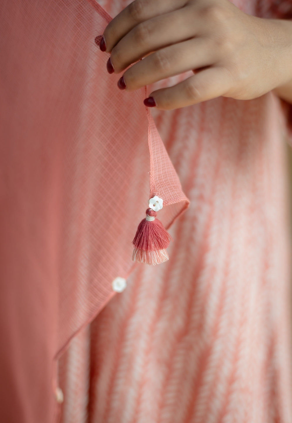 Coral Solid Cotton Kota Doria Dupatta