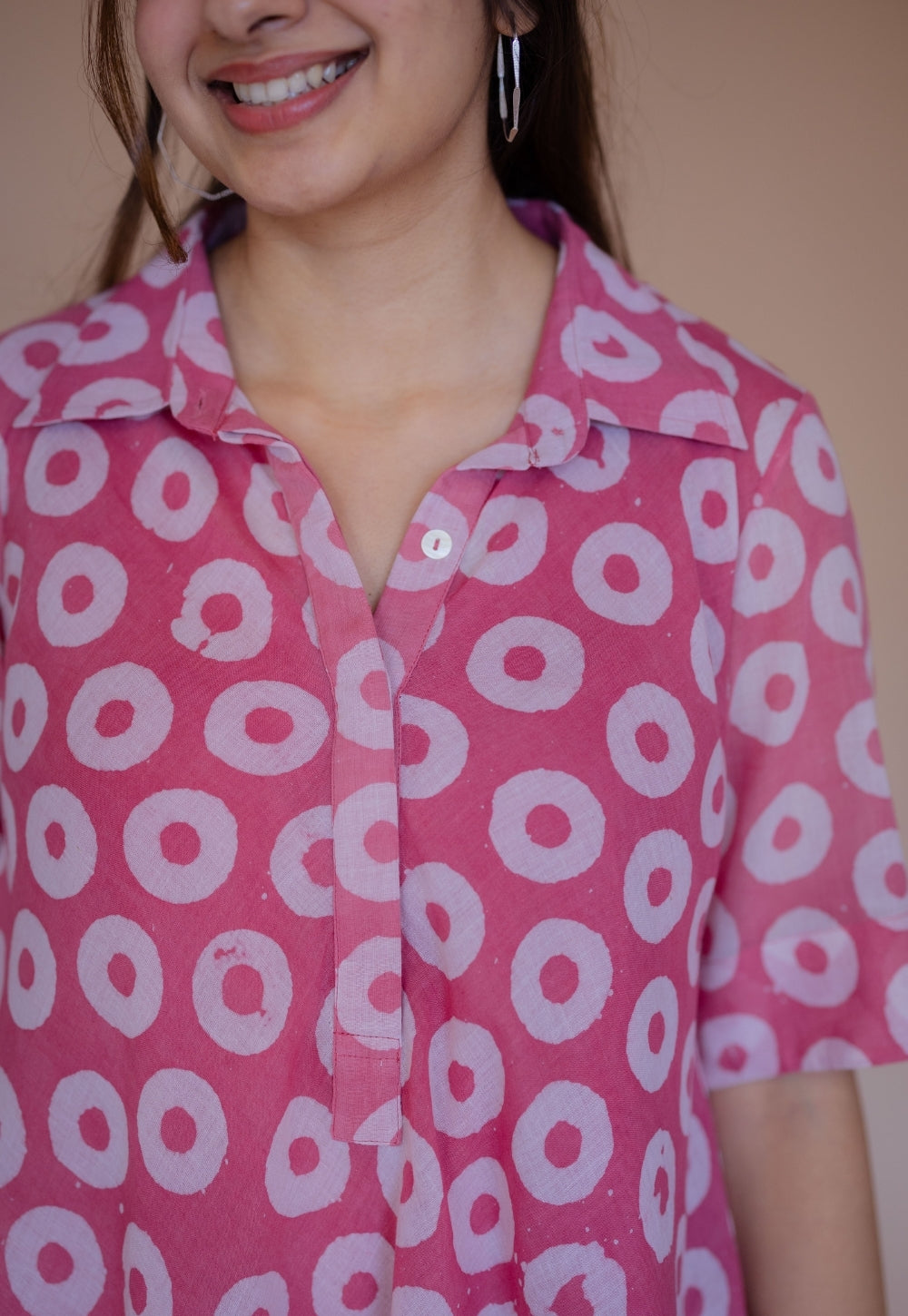 Uzma Pink Batik MulMul A Line Dress with Slip