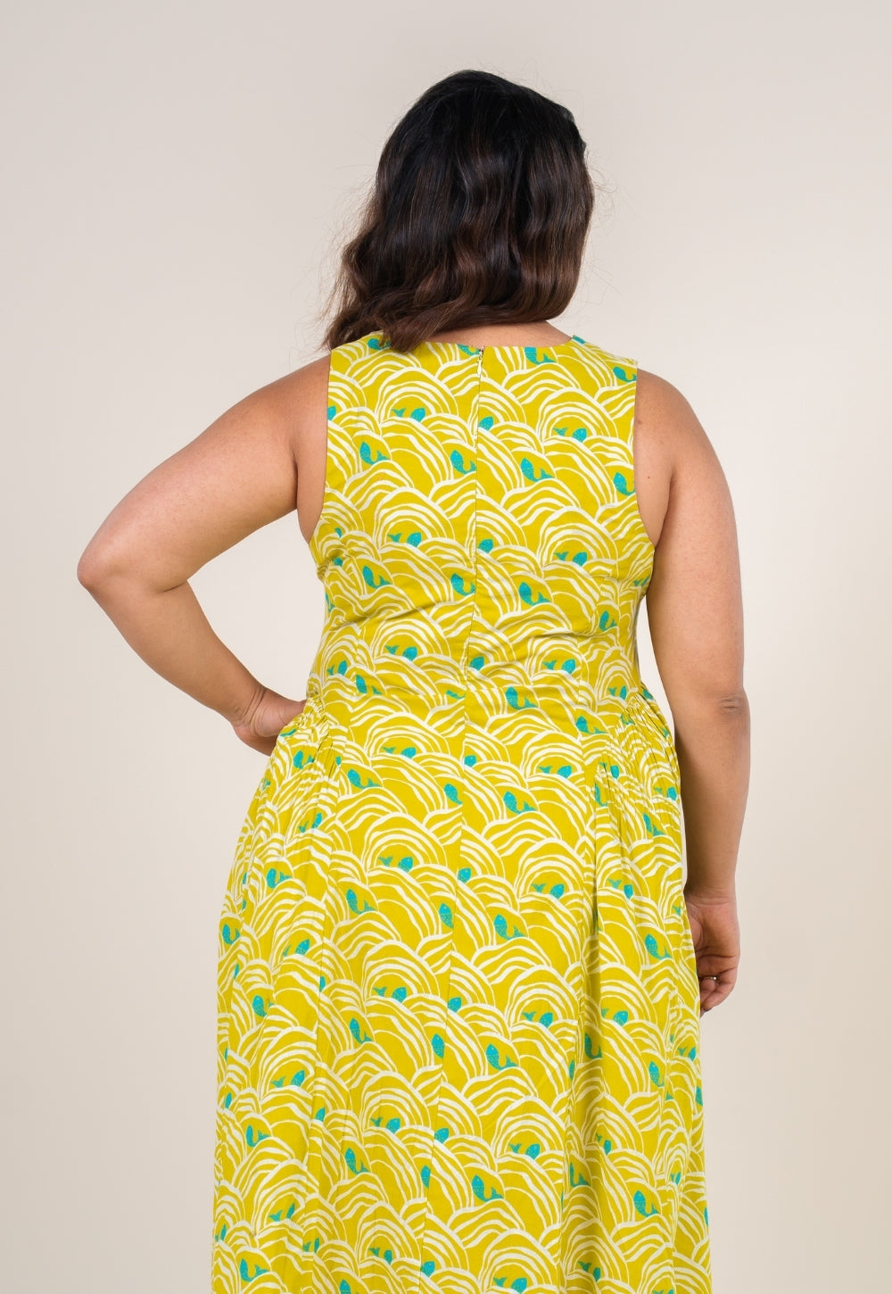 Navira Lime Green Printed Cotton A Line Dress
