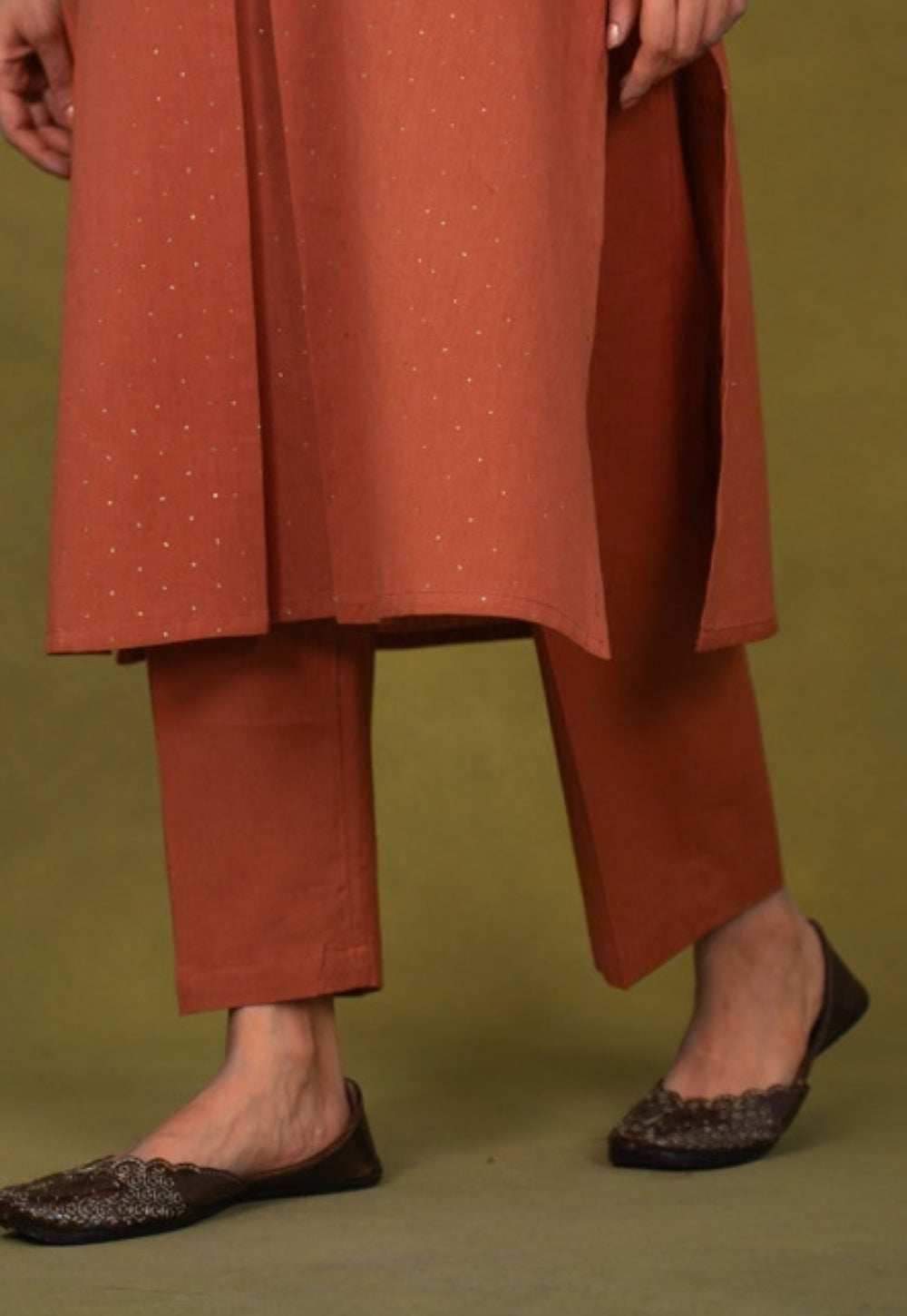 Sakhi Orange Rogan Handblock Printed Cotton Straight Kurta Suit Set (Set of 3)