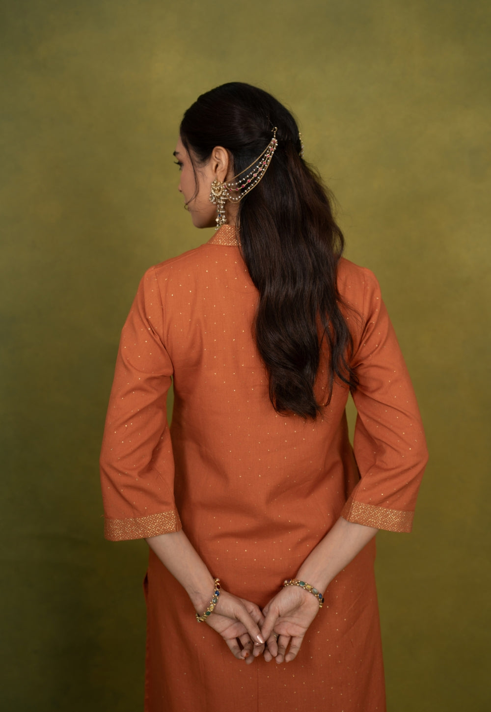 Sakhi Orange Rogan Handblock Printed Cotton Straight Kurta Suit Set (Set of 3)