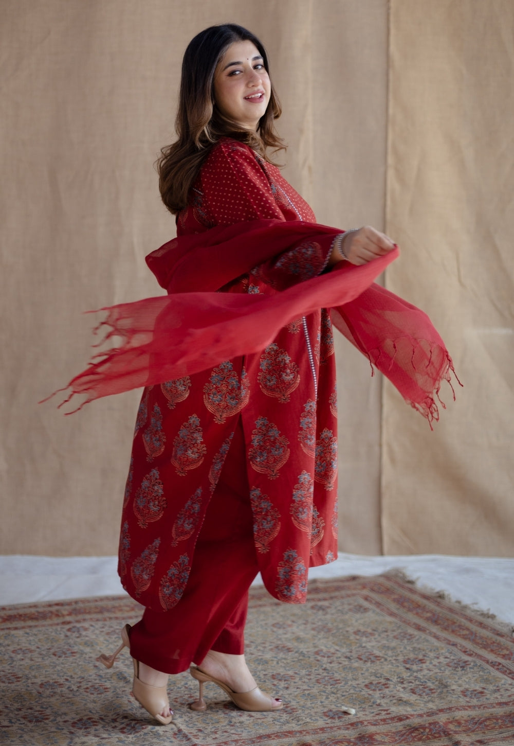 Red Solid Kota Doria Cotton Dupatta