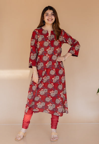 Dipika Red Ajrakh Cotton Straight Kurta