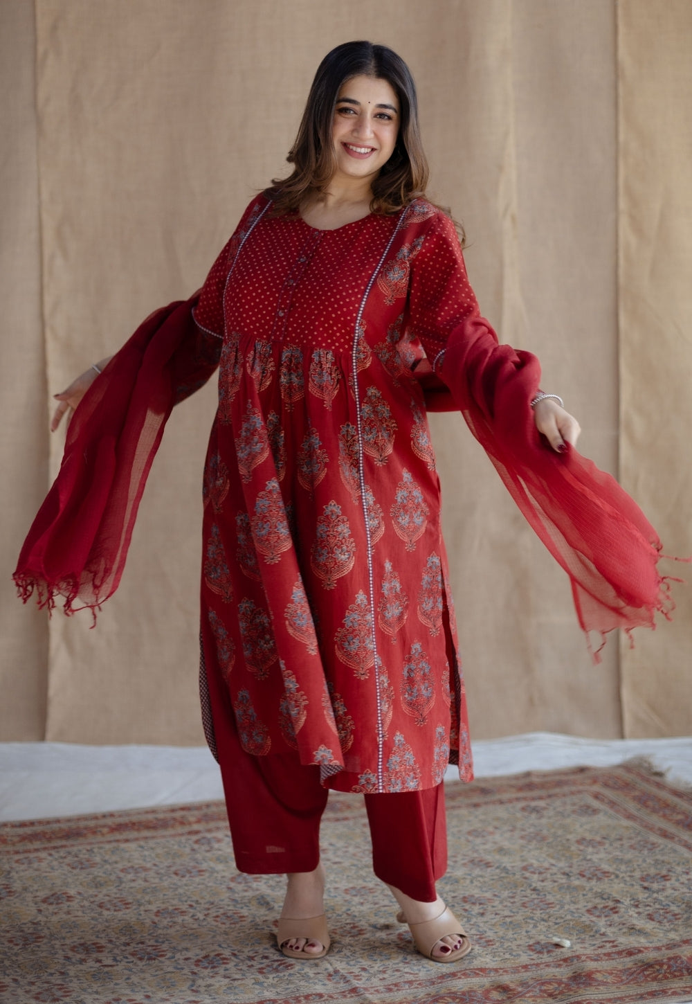 Red Solid Kota Doria Cotton Dupatta