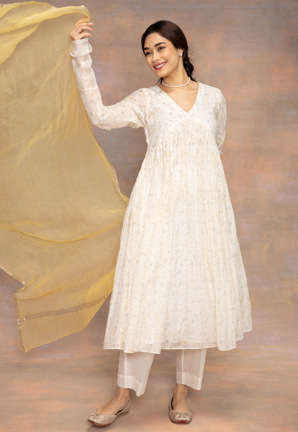 Lemon Yellow Solid Silk Net Dupatta with Mukaish Detailing