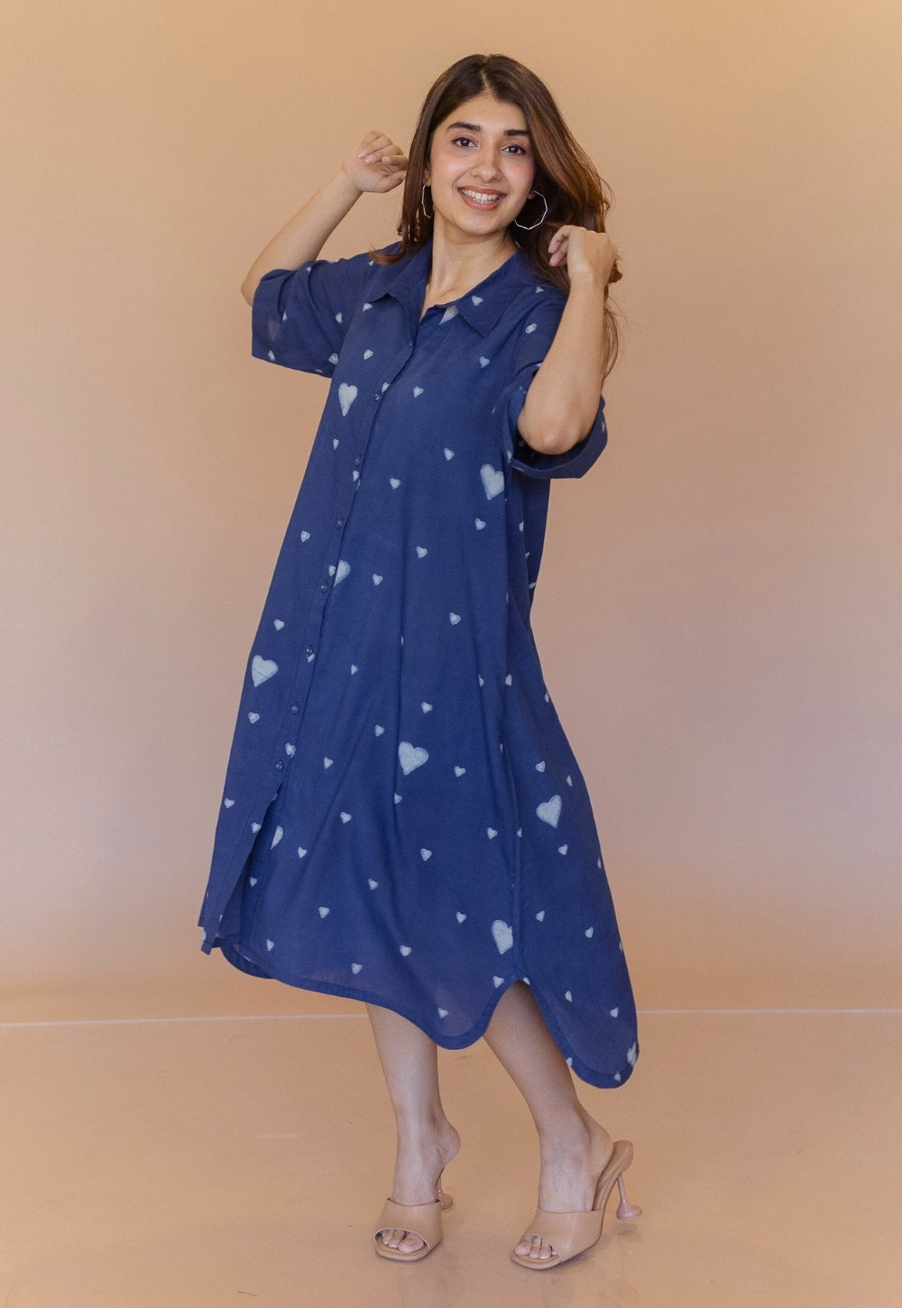Mahima Blue Dabu Cotton A Line Dress