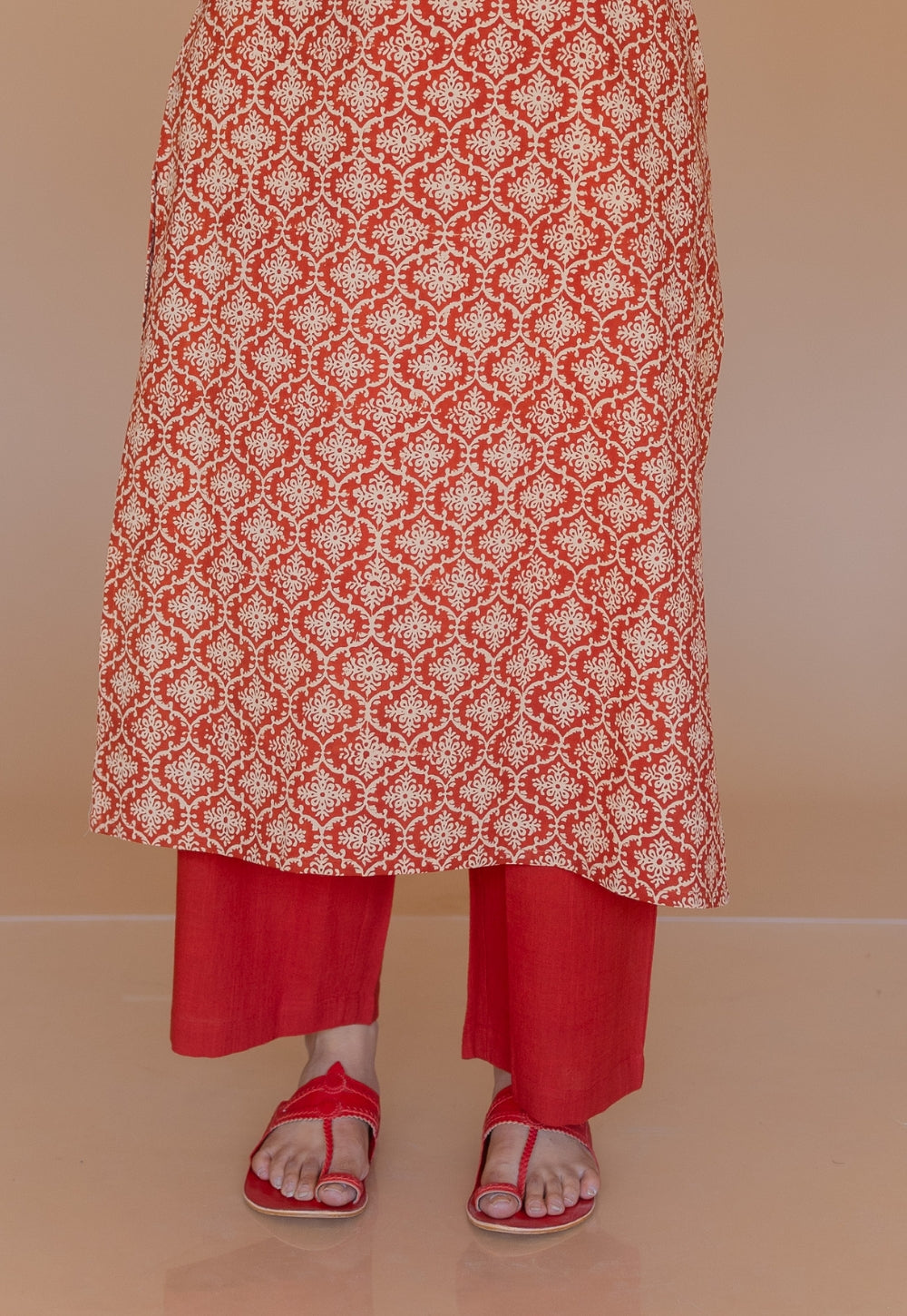 Avika Red Bagru Cotton Straight Kurta Set (Set of 2)