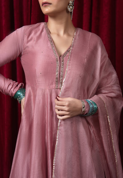 Corsage Pink Solid Kota Doria Silk Dupatta with Mukaish Embroidery