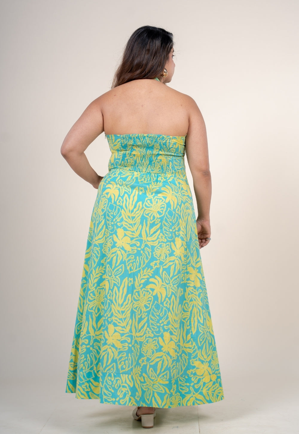 Mihira Blue Turquoise Printed Cotton A Line Dress